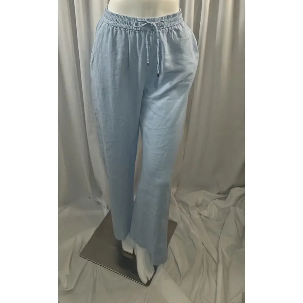 Zara Light Blue Linen Drawstring Pants